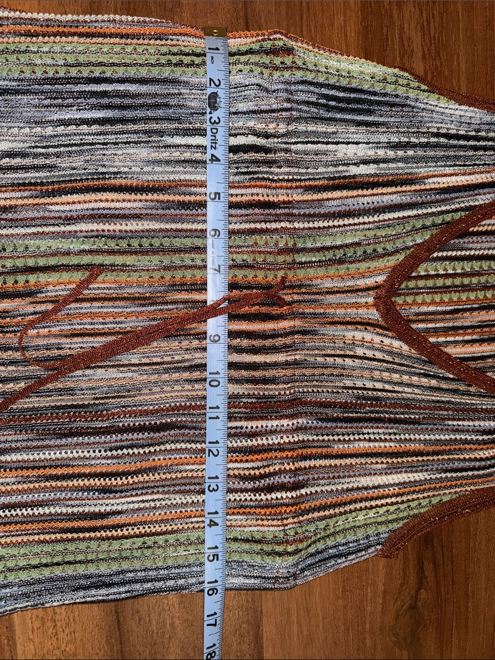 MISSONI- Sheer Multi-Color Striped V-Neck Knit Mini Dress - Picture 3 of 8